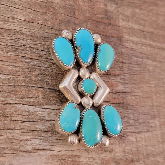 Zuni Julie Ondelacy Lahi Sterling Native American Turquoise Dual Pendant Brooch - Picture 3 of 7
